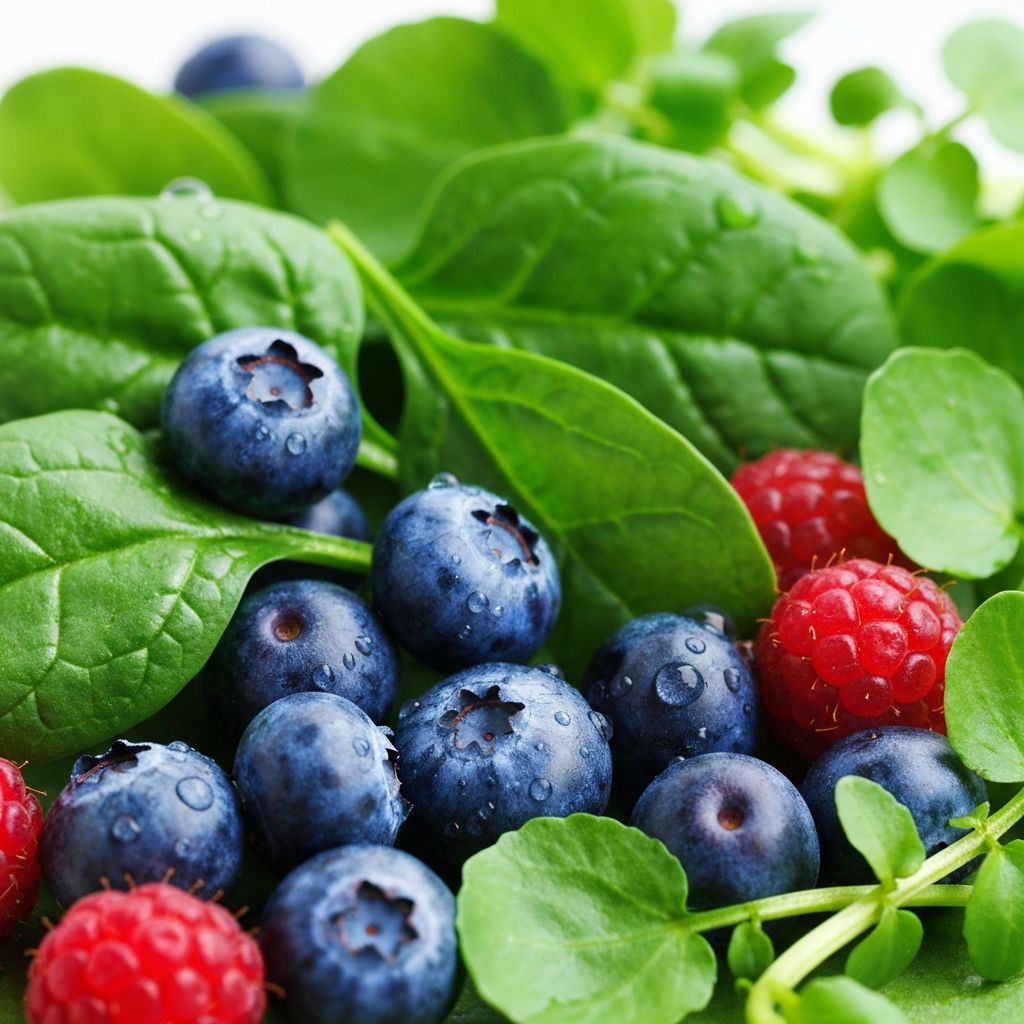 Fresh berries and leafy greens rich in antioxidants